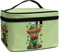 Travel Makeup Bags for Women Portable Tote Cosmetic Case with Carry Handle Toiletry Accessories Storage Organizer Bags for St. Ptrick's Day, Shamrock Highland Cattle Green