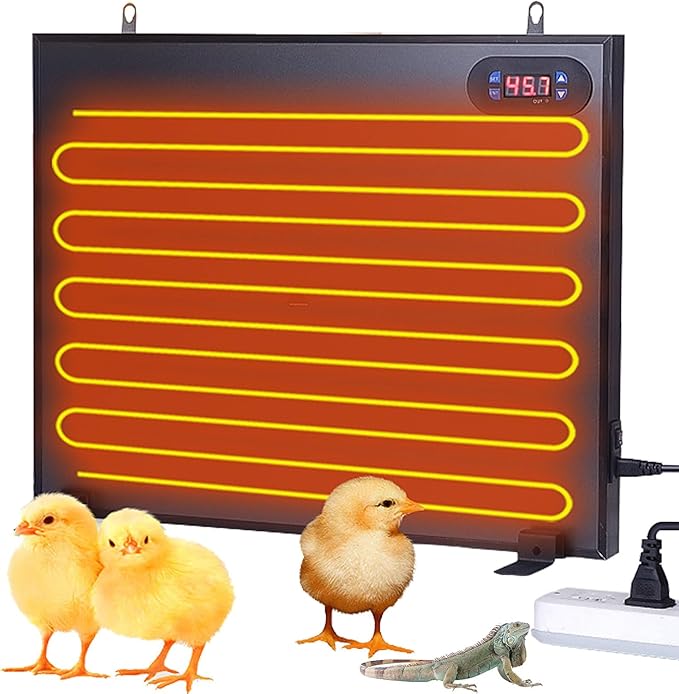 PINNKL Dual Sided Chicken Coop Heater for Winter, 2 * 100 Watts Chicken Heater with Independent Switch & Digital Display, Two Ways to Use, for Chicks Poultry Pets