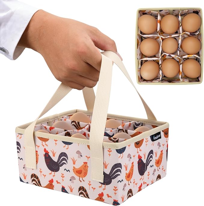 Eggs Collecting Basket, Egg Bags with 9 Pouches, Durable Canvas Eggs Holder with Bottom PP Board, Collector & Container for Duck, Chicken, Goose Egg