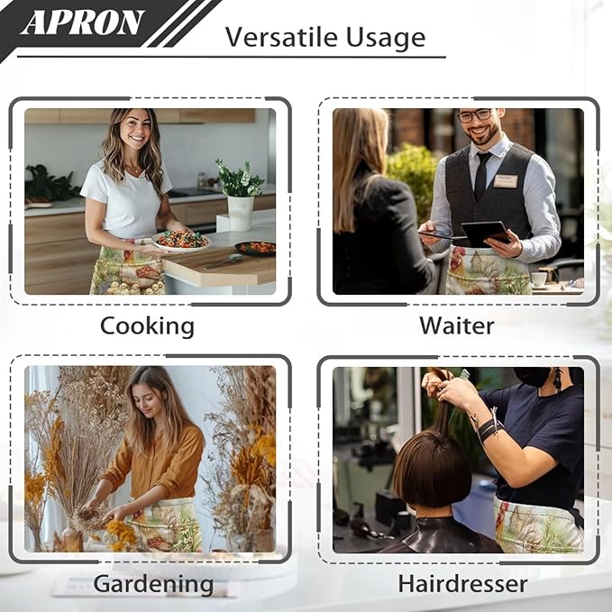 Waistress Apron with Pockets Coffee Waiter Apron Long String Chef Half Aprons for Cooking Kitchen Hairdresser