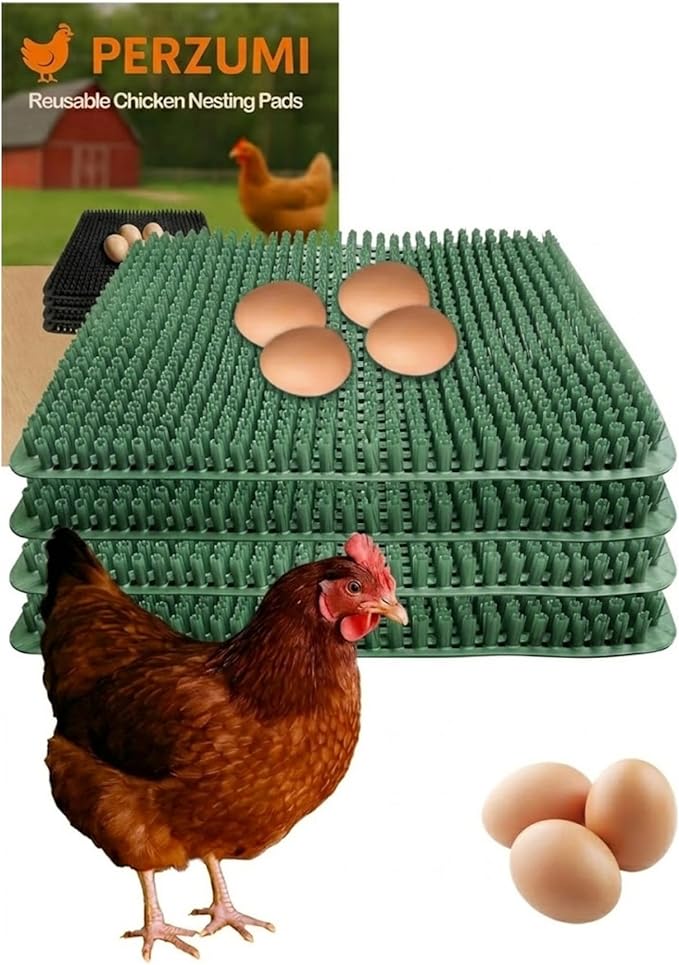 4-Pack Washable Chicken Nesting Pads for Chicken Coop, 13x11in Reusable Nest Box Liners, Trim-to-Fit Open-Grid Bedding for Cleaner Eggs, Heavy-Duty Poultry Supplies (Green)