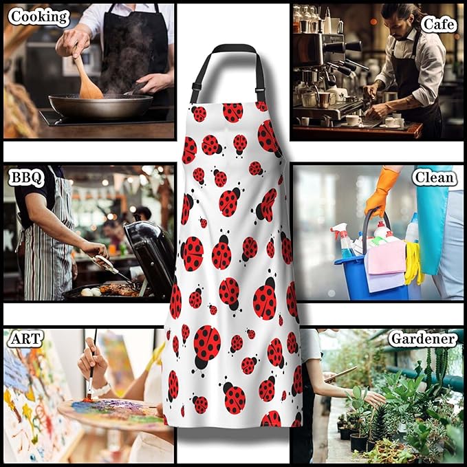 Cute Cooking Apron for Women Red Ladybug Mans Aprons for Cooking Funny for Kitchen Cooking Restaurant BBQ Painting Crafting Gardening 27” (W) x 31” (H), Waterproof Apron