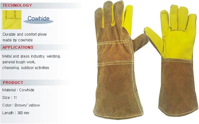 Hand Max Versatile Multi Purpose 14inch Cow Gauntlet Leather Kevlar Heat Resistant Gloves