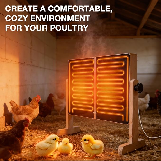 Foldable Chicken Coop Heater, 120W Waterproof Radiant Heater with Dual Plates, Adjustable Temp 70–190℉ for Winter Chicks