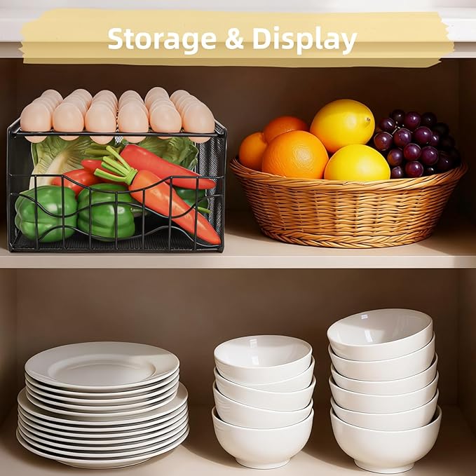 Egg Basket for Gathering, 2 Tier Large Fresh Egg Collecting Holder with Slide Tray, Holds 36 + 100 Eggs, Metal Wire Farm Eggs Storage Rack for Countertop, Chicken Duck Easter EGG, Fruit