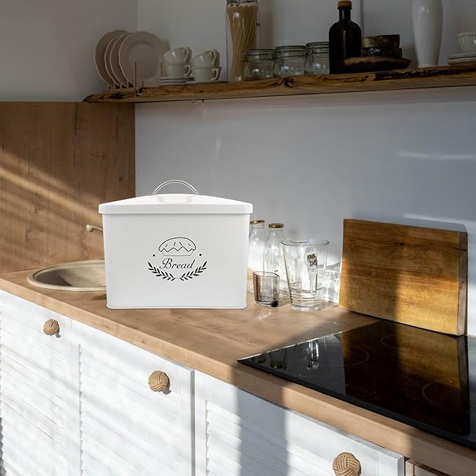 Metal Bread Box Kitchen Storage Box Iron Grain Storage Container with Lid Rectangular Vintage Bread Bin for Countertop Organization