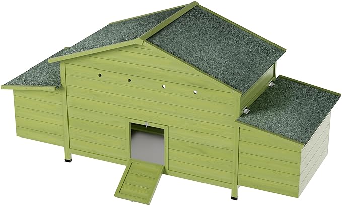 Large Wooden Chicken Coop Outdoor Hen House with Nesting Box，Walk-in Poultry Cage with Secure Locks, Metal Mesh Run for Backyard Farm Use (Green 67.7")