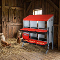 Chicken Nesting Boxes for Chickens, 6 Compartments Metal Roll Away Nest Box with Legs for Chicken Coop, Eggs Laying Boxes with Removable Lid, 2 Layer for Chicken Coops, Duck Coops and Hens, Red