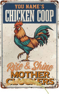 Custom Name Chicken Coop Metal Sign Rise And Shine Mother Cluckers Funny Vintage Tin Plaque Wall Art for Backyard Barn Chicken Coop Home Decor Gift