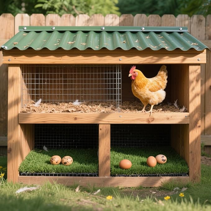 8 Pack Chicken Nesting Pads for Chicken Coop, 11.8"x11.8" Reusable Plastic Artificial Grass Nesting Box Pads Washable Laying Eggs Turf Egg-Protecting Mats for Coops, Pets & Crafts - Green