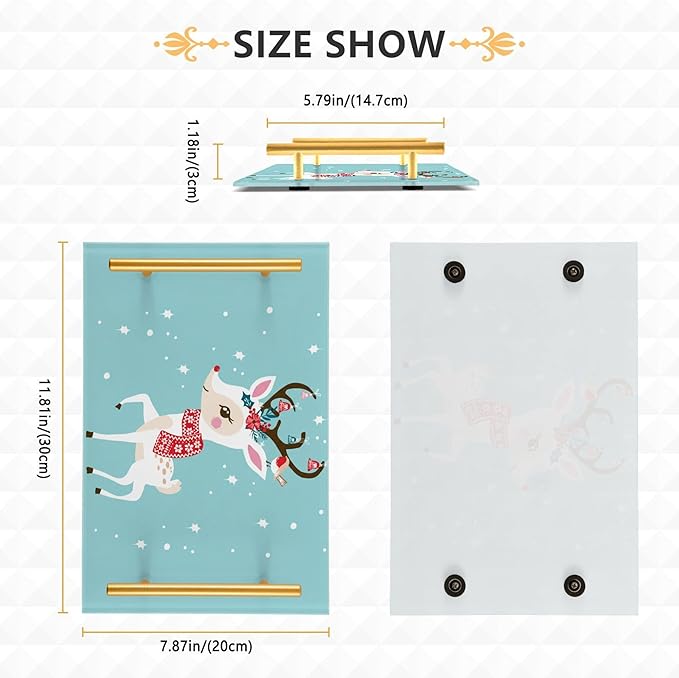 Bathroom Vanity Tray Counter Organizer, Christms Deer in The Snow Decorative Tray with Handles Countertop Storage for Bathroom Bedroom Kitchen Home Farmhouse