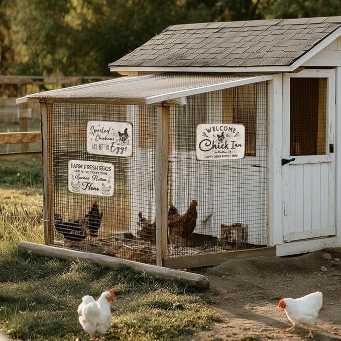 Heuhuww Vintage Chicken Signs Farm Fresh Eggs Metal Sign for Sale Farmers Market Decor Funny Hen House Sign12" x 8"(H14)
