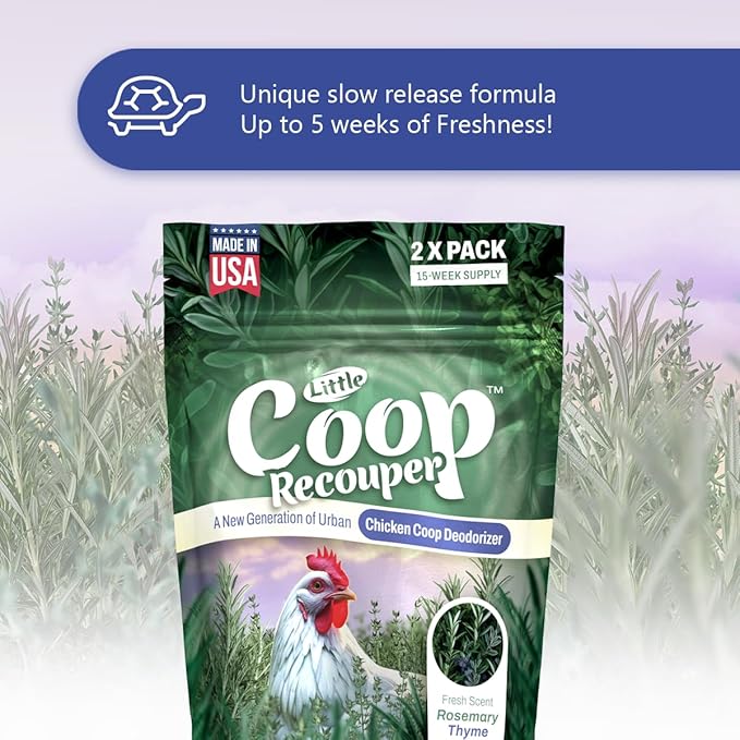 Little Coop Recouper | a New Generation Of Urban Chicken Coop Deodorizer | Unique Slow Release Formula | Natural Fresh Scent | Up to 15 Weeks Supply | 4x0.5oz (Rosemary & Thyme)