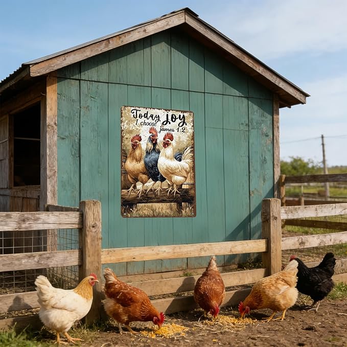 Funny Chicken Farm Animal Tin Sign Retro Metal Wall Decor Vintage Today I Choose Joy Wall Art Poster for Home Outdoor Garden Chicken Coop Farm Decor Gift 16x12 Inch