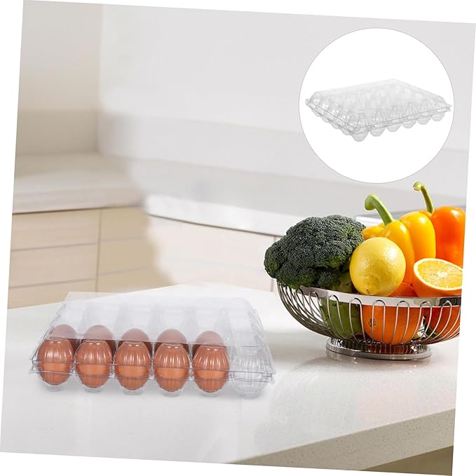 6pcs Clear Plastic Egg Cartons Capacity Bulk Storage Organizer Box with Lid Stackable Reusable Egg Holder for Refrigerator Farm Market Business Use