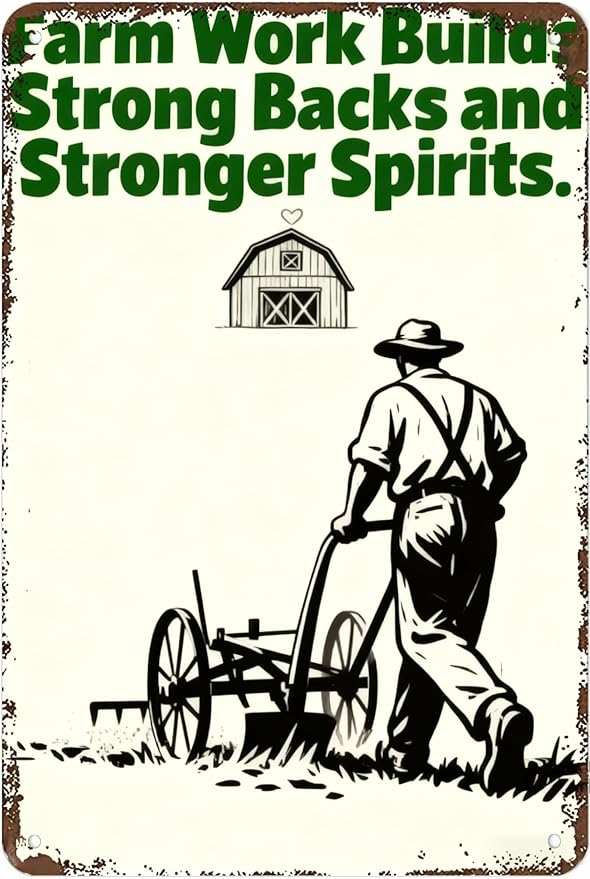 Metal Sign Farm Work Builds Strong Backs and Stronger Spirits. Tin Sign Decor Retro Wall Decor For Home Coffee Bar Funny Aluminum Sign 8x12 inch