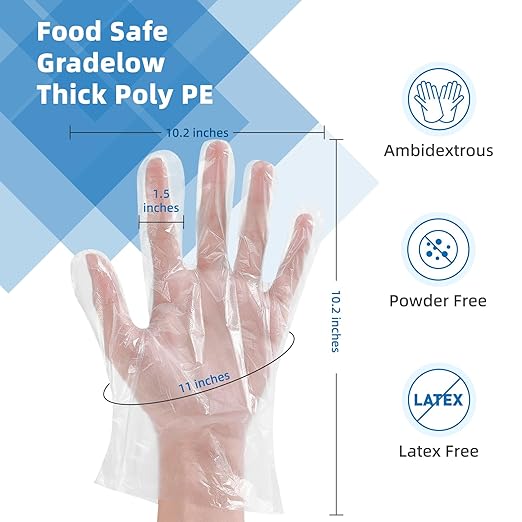 Brandon-super Food Prep Gloves Plastic Food Safe Brandon-super Gloves, Food Handling, One Size Fits Most Poly 500ct Clear 500 Count (Pack of 1)