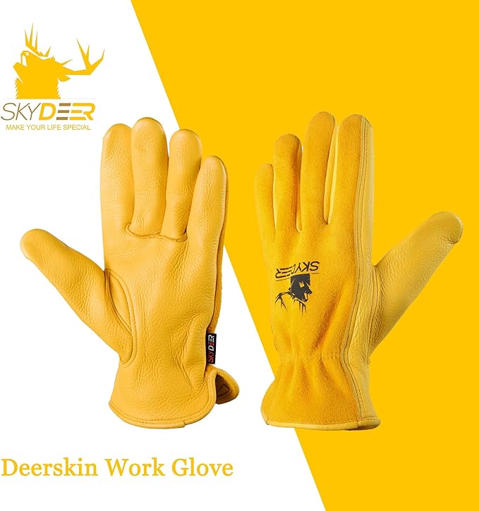 SKYDEER Full Grain Deerskin Leather Gloves for Men and Women, Extra Soft and Hands Protection, 3D Ergonomic Design (SD2210)