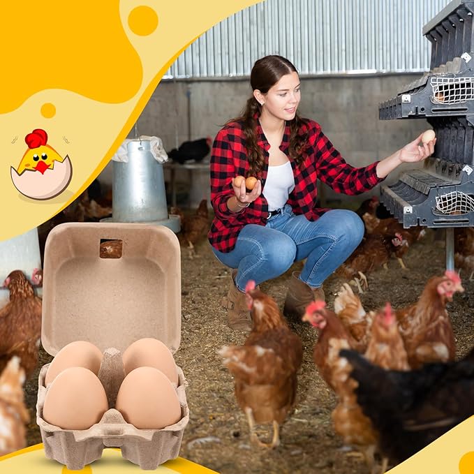 12 Pcs 4 Count Easter Egg Carton Bulk Half Dozen Reusable Natural Pulp Paper Cardboard Egg Carton Colored Storage Easter Gift Box with Label Jute Rope for Kitchen Market Farm (Natural)