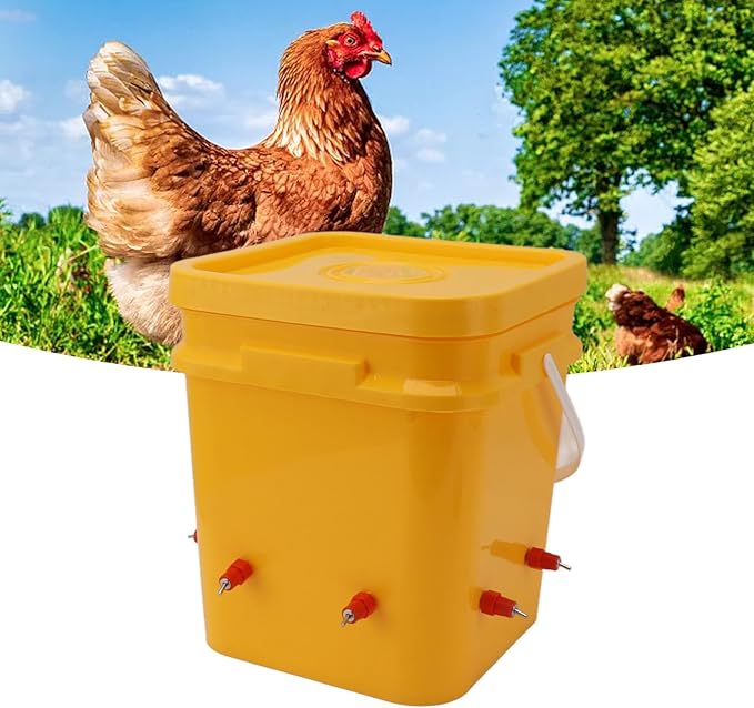 GLOGLOW Automatic Chicken Waterer Bowl, Durable Plastic with Gravity System, 12L Drinker for Chickens, Ducks and Other Poultry (Bucket + Butt Red Head)