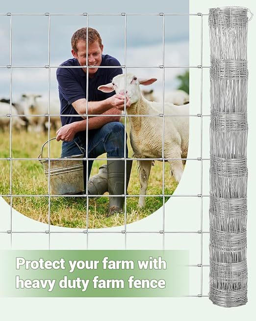 Farm Fence for Cattle Goat Deer Hog, 4ft x 164ft Heavy Duty Galvanized Cattle Fence, Zinc Coating Welded Wire Fence for Yard Livestock Animals Protection