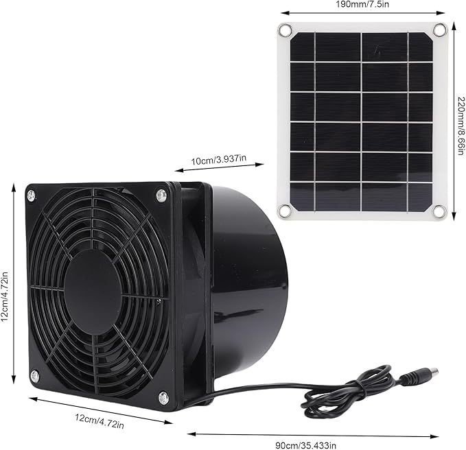 10W Monocrystalline Solar Exhaust Fan Kit, Solar Powered Ventilation for Chicken Coop Greenhouse Pet House, Zero Electricity Cooling Fan for Outdoor Shed