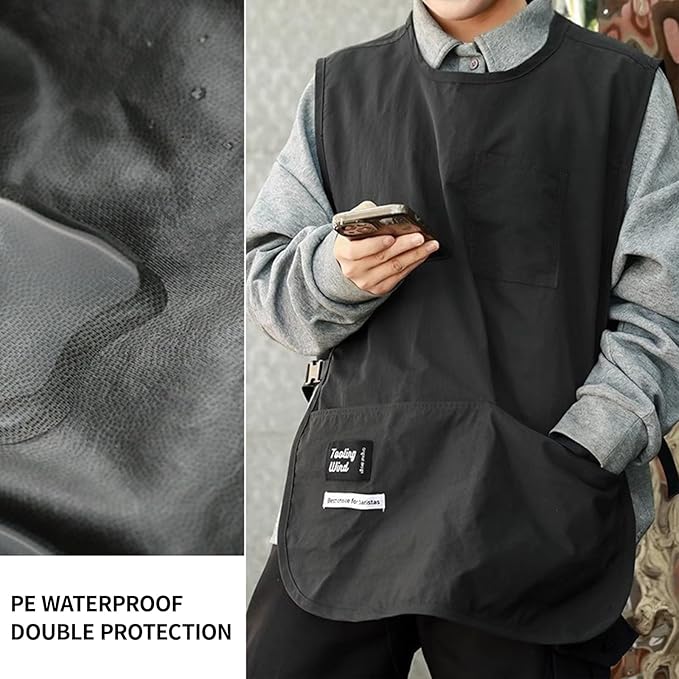 Waterproof Cobbler Apron for Women with 4 Pockets, PE Nylon Vested Smock Buckle Design for Men Kitchen Garden Cooking