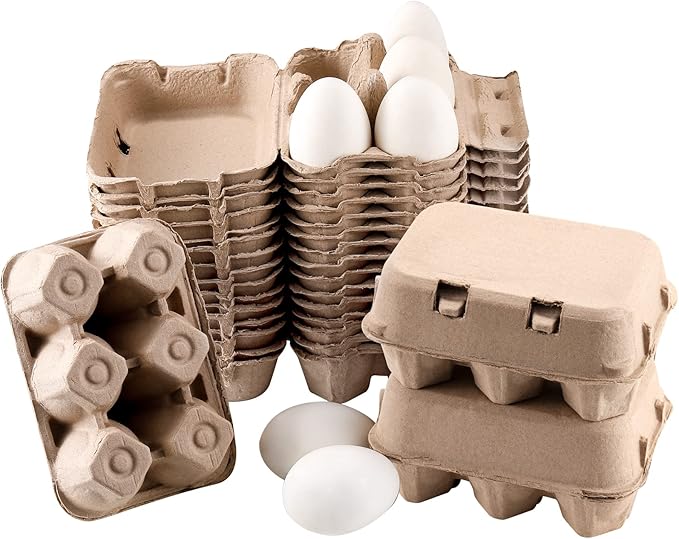 Vintage Jumbo Duck Egg Cartons 50 Pack, Half Dozen Paper Carton for Small Size Geese, Blank Natural Pulp Jumbo Eggs Container Holder Reusable for 6 Six Count Chicken Storage Strong Tray