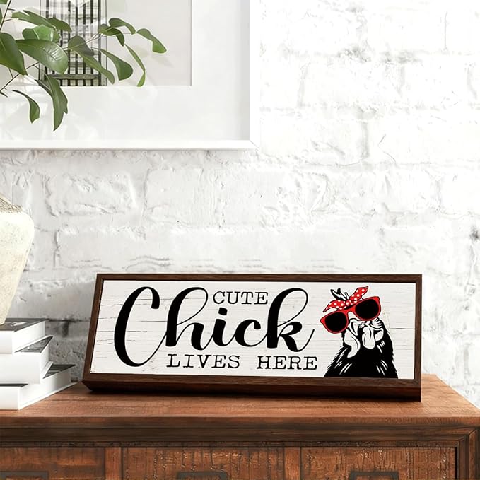 Chicken Decor, Cute Chicks Lives Here Sign, Funny Farm Decors, Decorative Wooden Wall Plaque, Chicken Lover Home Decor, Housewarming Gift 9.5x3.1x1 inches