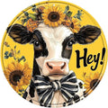 Cow Round Metal Tin Sign Wreath Hey Cow Farmhouse Wreath Rustic Vintage Western Wall Decor for Home Kitchen Bar Cafe Restaurant Garage Retro Wall Art Metal Plaque 12x12inch