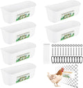 6 Pack Goat Feeder Hanging 3.5 Quart Chicken Waterer Feeder Trough, Fence Feeders with Clips for Poultry Livestock, White