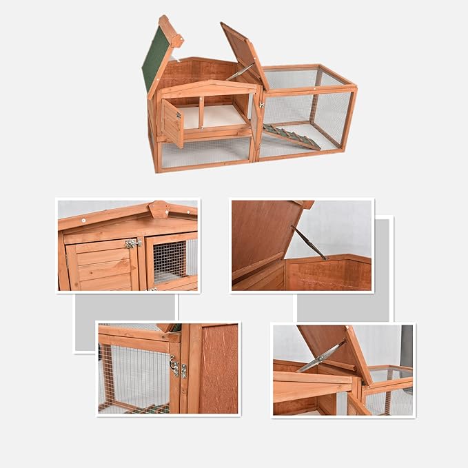 GOJOOASIS 60" Chicken Coop Outdoor Wooden Rabbit Hutch Poultry Cage with Run & Wire Fence for Backyard