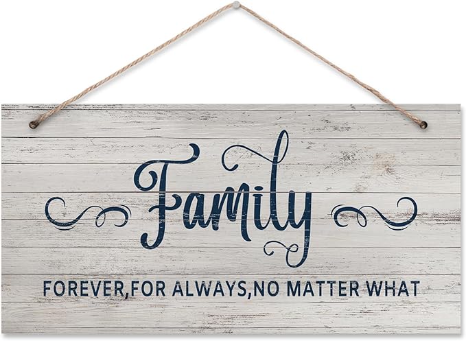 Family Signs Wall Art Family Forever For Always No Matter What Rustic Wood Hanging Plaque Wall Decor Inspirational Quote Wooden Prints for Living Room Bedroom Home House Decoration 6x12 Inch