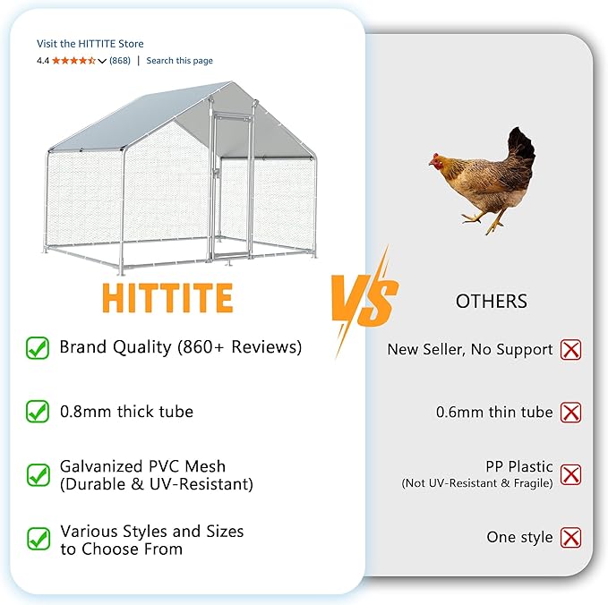 HITTITE Large Metal Chicken Coop with Run, 9.84 x 6.4 x 6.56 ft Walk in Poultry Cage Chicken Run Pen, Outdoor Chicken Runs for Yard with Waterproof & Anti-UV Cover