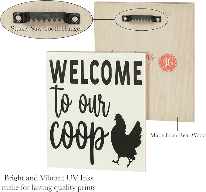 JennyGems Welcome To Our Coop Wooden Sign, Chicken Signs for Chicken Lovers, Farmhouse Decor Wall Hanging, Made in USA