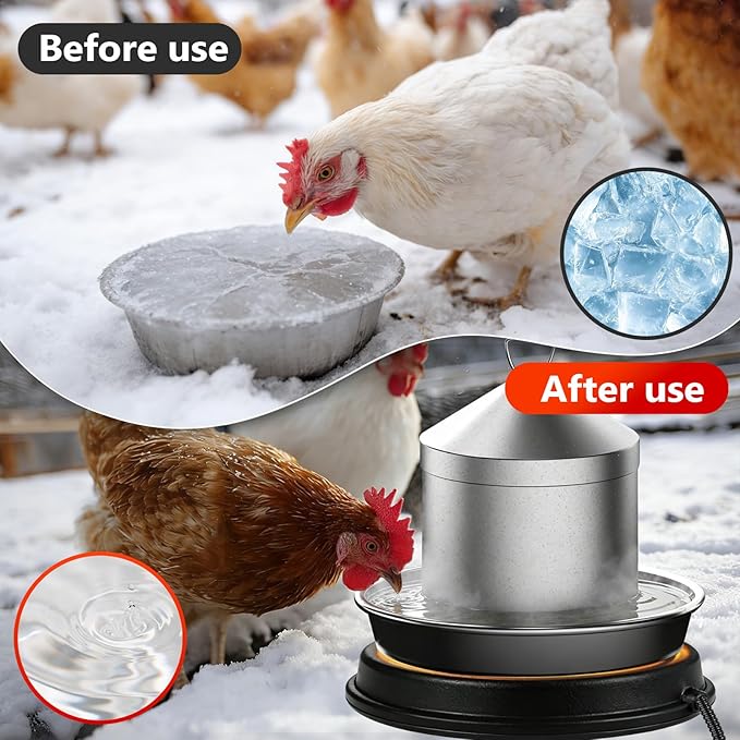 Poultry Water Heater Base for Winter, for Plastic/Metal Poultry Waterer, 14inch Thermostatically Controlled Heated Waterer for Chickens 80W,Chicken Coop Accessories