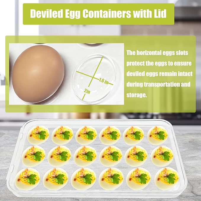 Egg holder for fridge - deviled egg containers with lid, Clear Stackable Plastic Egg Holder, Space-Saving 36 Egg refrigerator Organizer (Clear, Pack of 02)