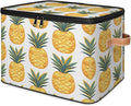 Yellow Pineapple Storage Bins With Lids Fabric Collapsible Storage Box with Leather Handles for Home Bedroom Foldable Closet Shelf Organizer