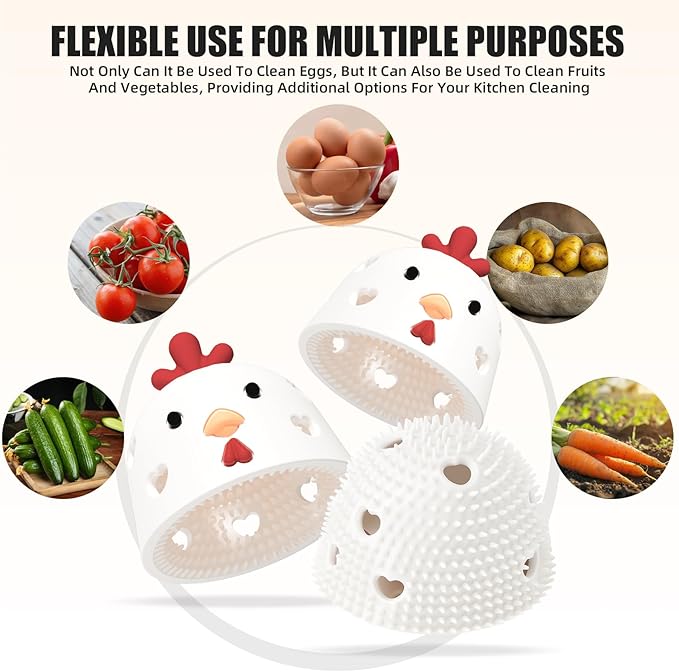2Pcs Egg Washer for Fresh Eggs, Egg Scrubber for Fresh Eggs, Egg Brush for Cleaning Fresh Eggs, Silicone Egg Wash Cleaner Brush Tool for Backyard Coops, Self-Farming & Egg Collectors White Khaki