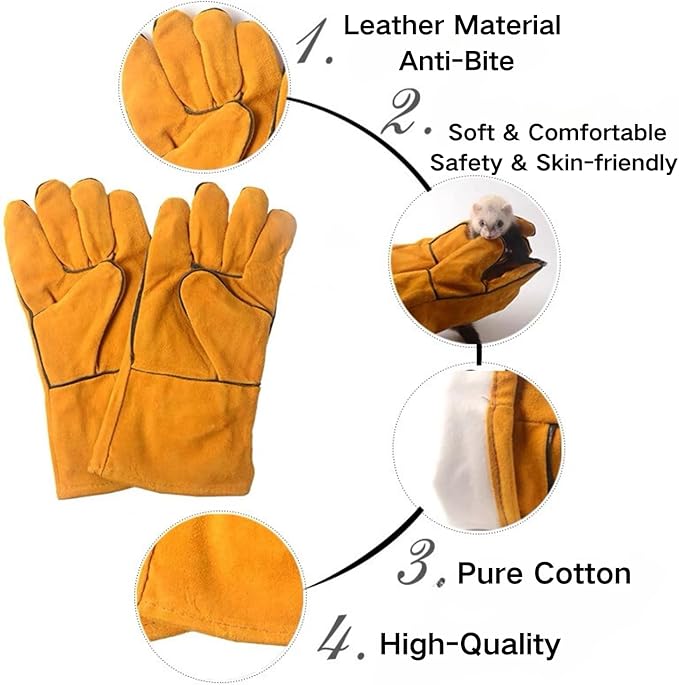 Sugar Glider Bite Proof Gloves Leather Long Animal Handling Glove for Dog Cat Scratch Bird Hedgehog and Hamster
