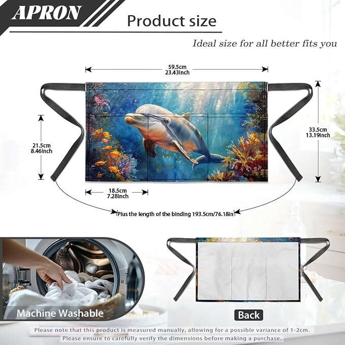 Waist Apron with 3 Pockets Waterproof 13 Inch Short Half Waist Aprons Women Men Server Aprons Waitress Waiter Apron
