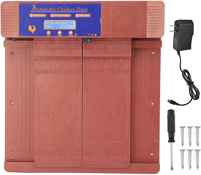 Automatic Chicken Coop Door Opener with Timer and Manual Mode Double Open Type LED Display Infrared Sensor Anti Pinch for Chicken Duck Goose Poultry Farm (US Plug)