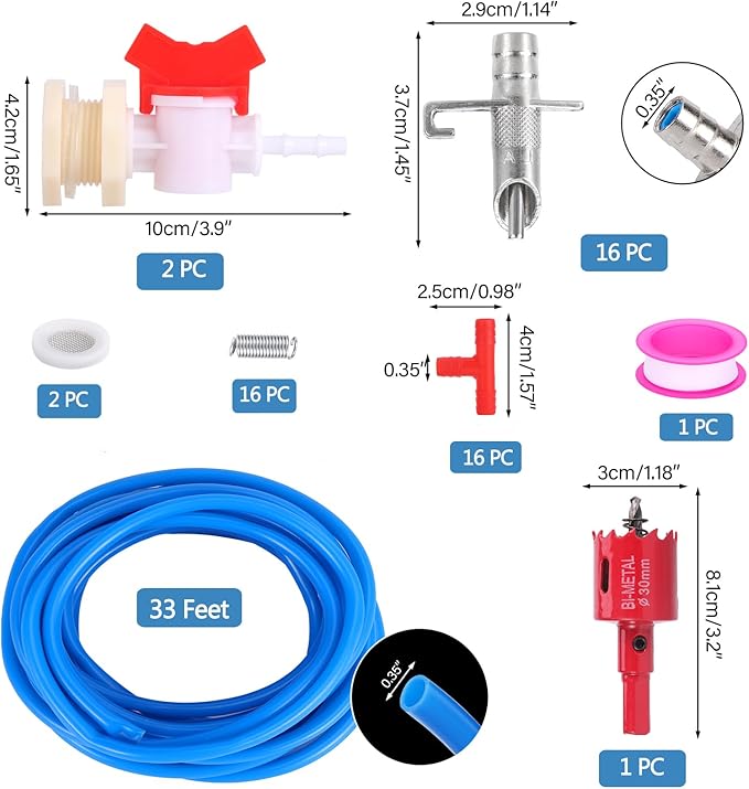 Automatic Rabbit Watering System 16PC Rabbit Waterer Kit Include 16 Nipple Drinker Feeders with 33ft Hose Barb Fittings to G1/2" Thread Connector Bunny Nipple Drinker Kit