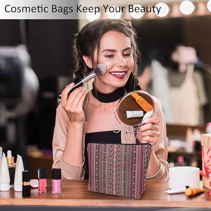 Paisley Stripe Cosmetic Bags For Women, Abstract Ethnic Paisley Floral Boho Makeup Bag Toiletry Bag Accessories Organizer Storage Bags Makeup Pouch For Travel Business Gym Camping Bathroom