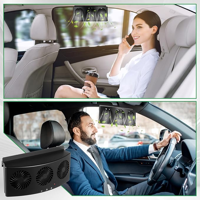 2 Pack USB Cable 3 Fans Car Exhaust Fan USB 3 Fans Car Window Air Vent Radiator Cooling Vent Exhaust for General Types(Black)
