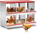 VINGLI Chicken Nesting Box 3-Compartment Roll-Out with Plastic Baskets, Egg Nesting Boxes for Hens, Chicken Coop Laying Box, Red (Red, 6 Compartment)