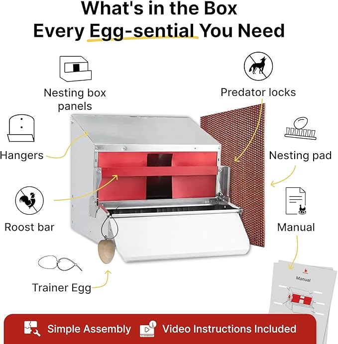 HenGear Nesting Boxes for Chickens, Nest Box with Rollout Egg Collection, Nesting Pads for Cleaner Eggs, Reversible Accessories for Chicken Coop, G90 Galvanized, Made to Last, Small, Up to 20 Hens