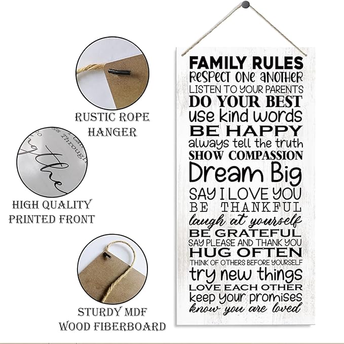Family Rules Sign, Family Room Decor, Decorative Wood Hanging Wood Plaque, Home Living Room Decor, Inspirational Wall Decor, Housewarming Gift