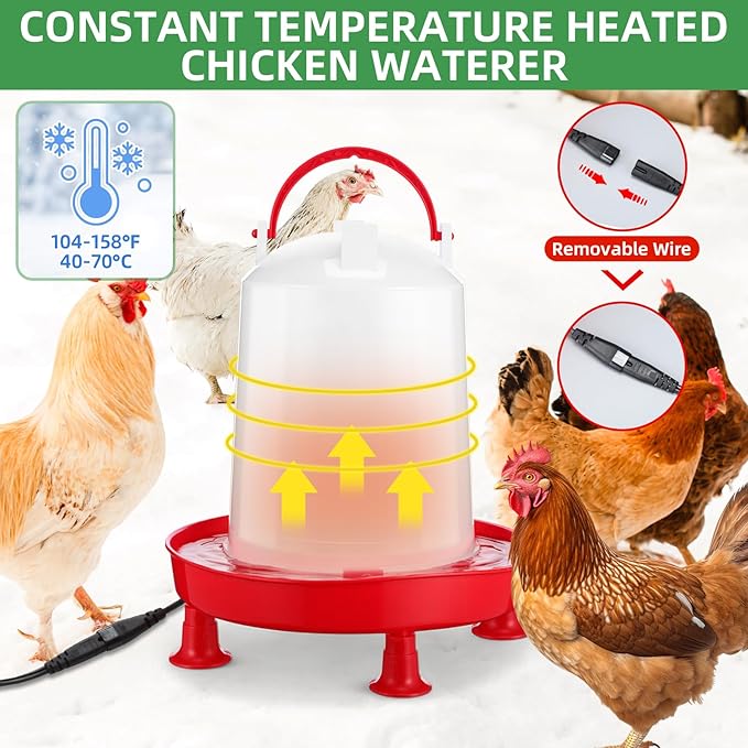 5 Pack Chick Brooder Starter Kit, 0.8 Gallon Heated Chicken Waterer F, 75w Adjustable Heat Lamp, Chick Perch and Flip Top Poultry Feeder for Winter Cold Weather Baby Chicken, Duck and Quail