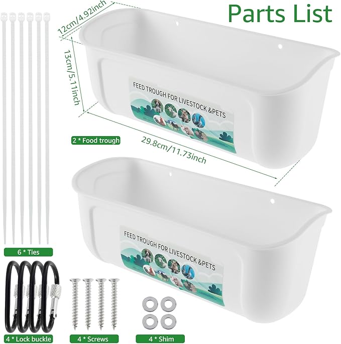 2Pcs Chicken Feeder Hanging Goat Feeder Hanging Feed Trough BPA Free Chicken Feeder Easy to Install Poultry Feeder Poultry Feeding Container Water Bucket for Chicken Duck Goat (White)